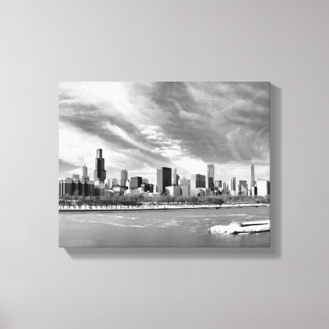 Toile Vue panoramique de Chicago en hiver (Recto)