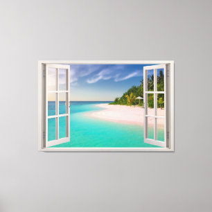 Toile Vue Paradisiaque À Travers L'Illusion De La Fenê
