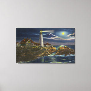 Toile Vue sur la lune du phare Portland Head