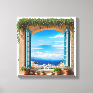 Toile Vue sur la mer Méditerranée par une fenêtre | Vill