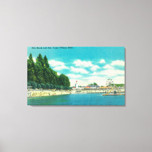 Toile Vue sur la plage et la jetée de la ville