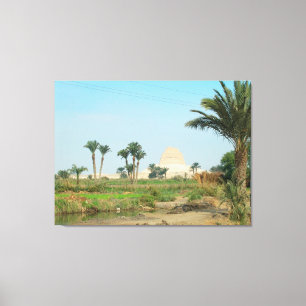Toile Vue sur le Nil serein - Pyramides et palmiers Toil