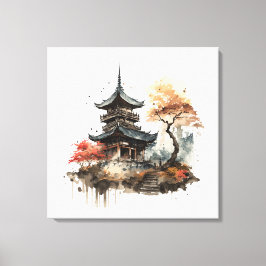 Toile Watercolor painting style of a japanese temple