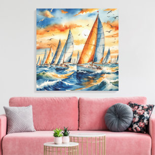 Toile Watercolor Sailboat Regatta