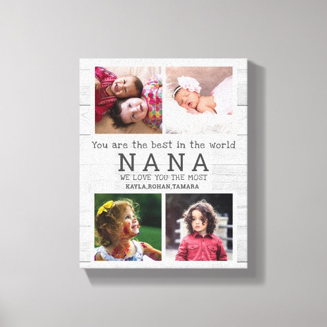 Toile We Love You Nana 4 Photo Collage Grey Wood (Recto)
