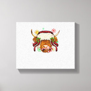 Toile Western Joyeux Noël Highland Cow Xmas Farm Ani