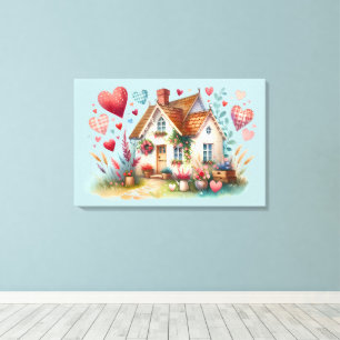 Toile Whimsical Cottagecore Heart House Art