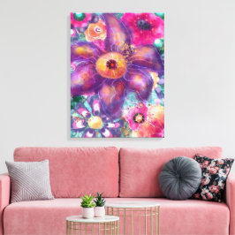 Toile Whimsical Floral Abstract Art Teal Purple Pink