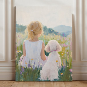 Toile Whimsical Grand Millennial Girl and Dog Art