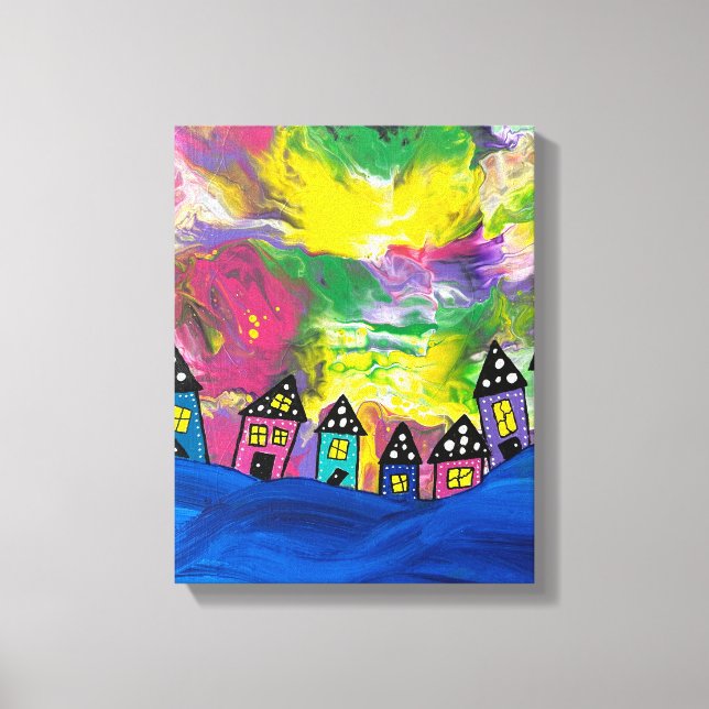Toile Whimsical Little houses Acrylique par Michael Dool (Recto)
