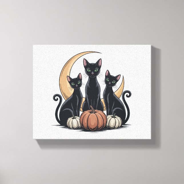 Toile Whimsigothique Chats noirs Citrouille Lune Hallowe (Recto)