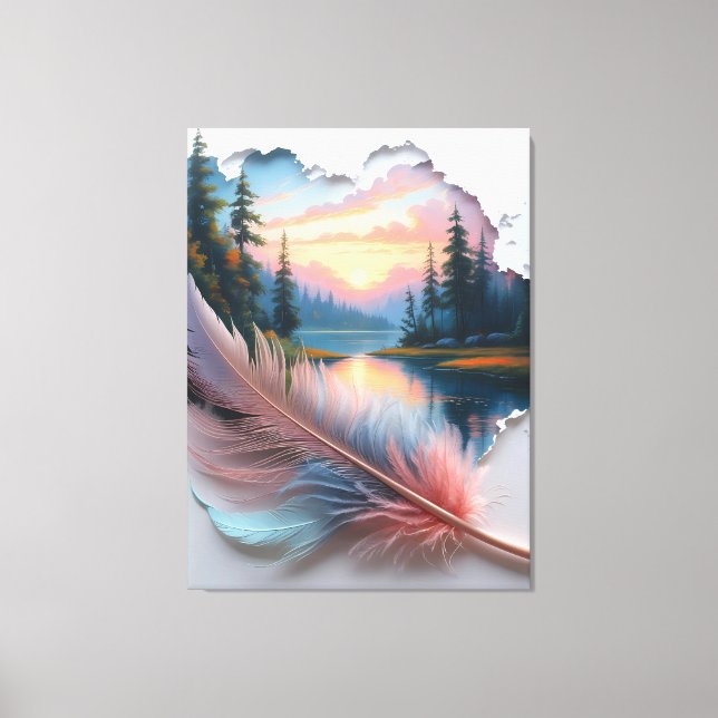 Toile Whisper of the Wild: A Feather’s Portal to Sunset  (Recto)