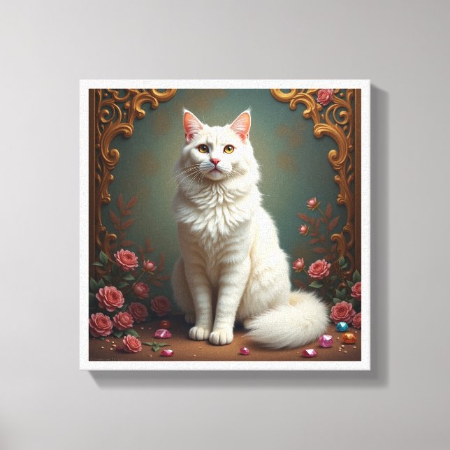 Toile White Cat 5D Diamond Painting Kit  (Recto)