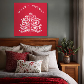 Toile White on Red Scandinavian Nordic Christmas Tree