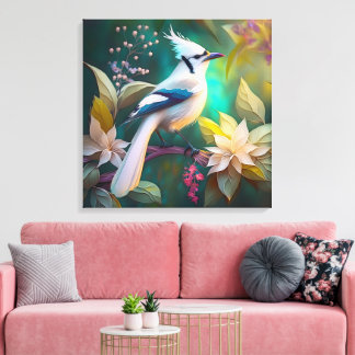 Toile White Tufé Turquoise Wing Jay Imaginaire Bird