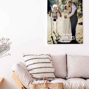 Toile White Twig Mr & Mrs Mariage Date Photo