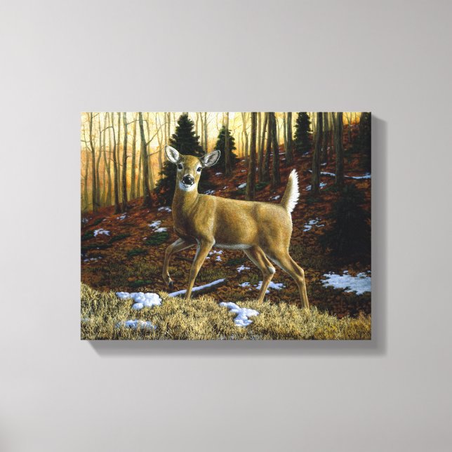 Toile Whitetail Deer Doe dans la forêt d'automne (Recto)