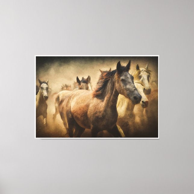 Toile Wild Running Horses: Western Rustic Wildlife Art (Recto)