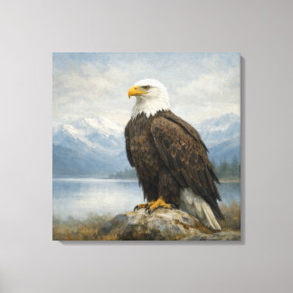 Toile Wildlife Bald Eagle Perched Lake