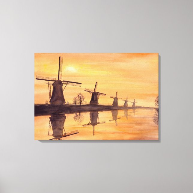 Toile Windmills Sunset Watercolor Peinture (Recto)
