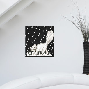 Toile Winking White Cat on Piano Keys Notes musicales