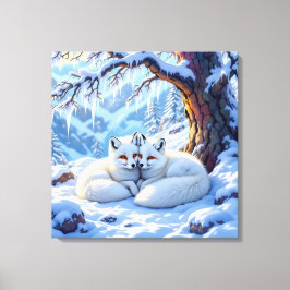 Toile Winter Foxes on a Snowy Winter Day