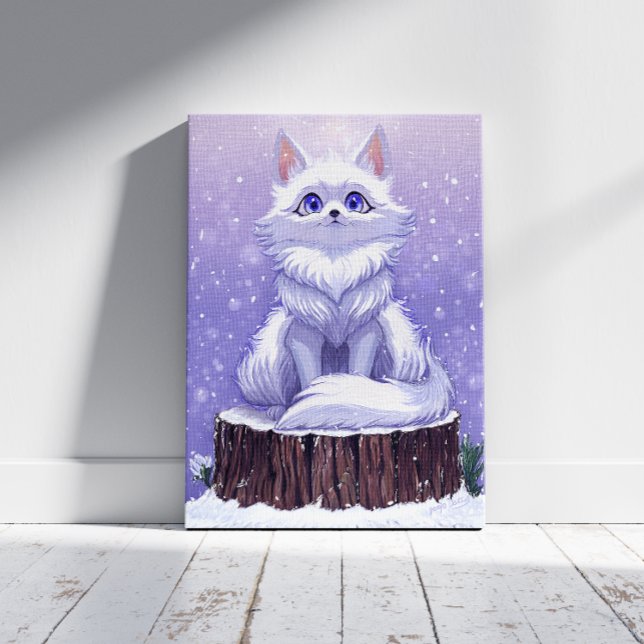 Toile Winter Guardian : Snowy Arctic Fox (true Color Reference: This image shows colors and details like the final printed canvas)