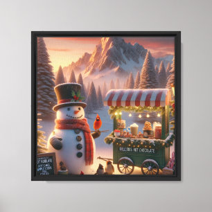 Toile Winter Wonderland Snowman's Hot Chocolate Cart