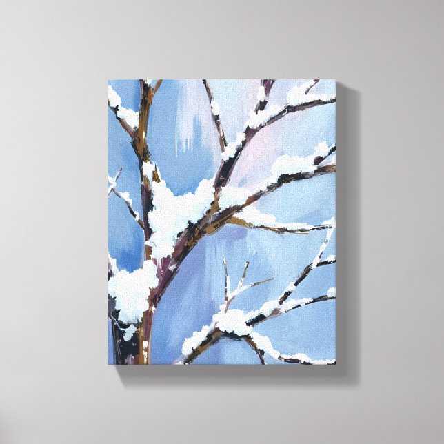 Toile Winter Wonderland Snowy Tree Branches Painted (Recto)