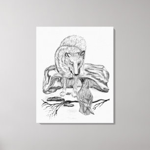 Toile Wolf and Raven black and white design