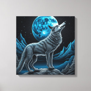 Toile Wolf debout devant la Pleine lune Art AI