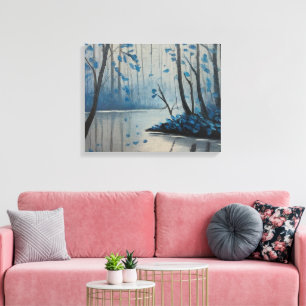 Toile Woodland Serenity Blue Forest Pond Paysage