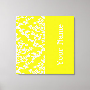 Toile Yellow Bold Damask avec nom @ Emporiomoffa
