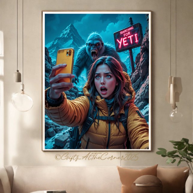 Toile Yeti Bigfoot Sasquatch Selfie Mont Everest Neon (Créateur téléchargé)