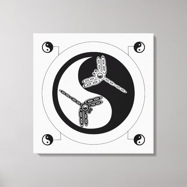 Toile Yin Yang Chiffre noir et blanc 8 libellules (Recto)