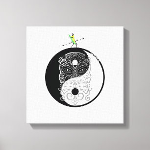 Toile Yin Yang Tiki Masque guerrier