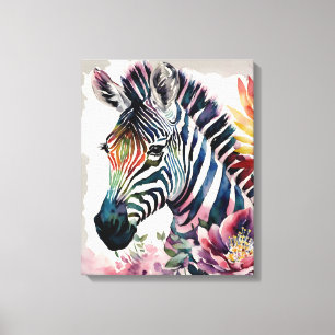 Toile Zebra Floral Aquarelle Art