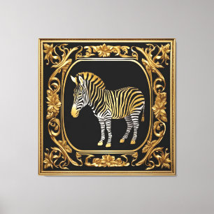 Toile Zèbre or et cadre ornemental noir