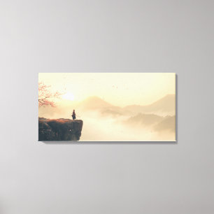 Toile Zen Samouraï à l'aube – Montagne brumeuse cinémati