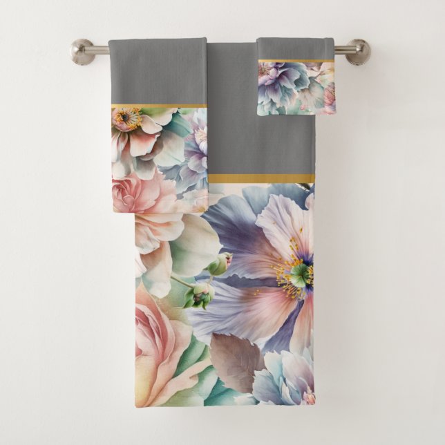 TOILETTE DE SALLE DE BAINS FLORALE GRIS AU PRINTEM (En situation)