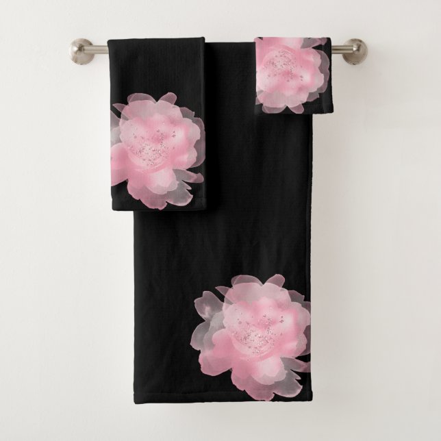 TOILETTE DE SALLE DE BAINS FLORALE ROSE NOIR (En situation)