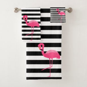 TOILETTE DE SALLE DE FLAMANTS ROSES EN STRIPE NOIR
