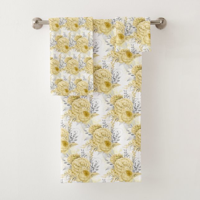 TOILETTE JAUNE DE SALLE DE BAINS FLORALE BLANCHE E (En situation)