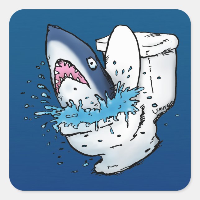 Toilettenhain Funny Blue Cartoon Quadratischer Aufkleber (Vorderseite)