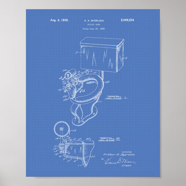 Toilettenkasten 1936 Patentart Blueprint Poster (Vorne)