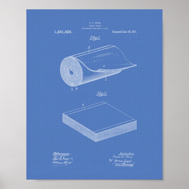 Toilettenpapier 1917 Patentart Blueprint Poster (Vorne)