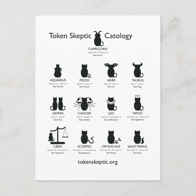Token Skeptic Catology / Astrologie Postkarte (Vorderseite)
