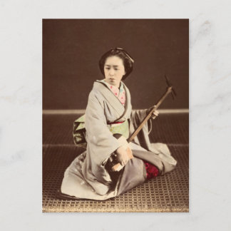 Tokio-Geisha mit Shamisen, um 1870 Postkarte