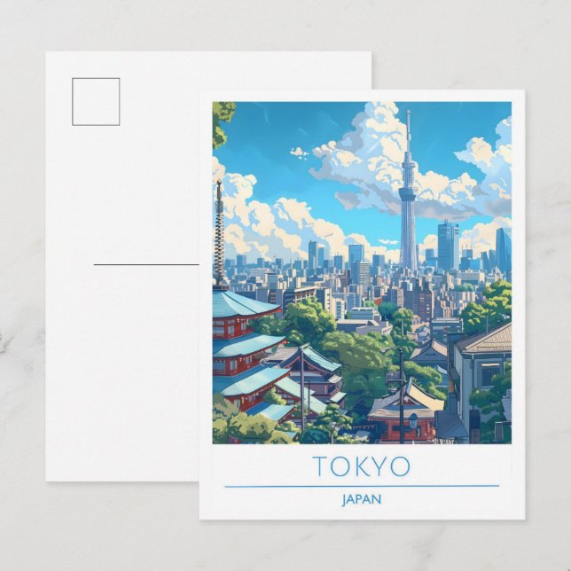 Tokio Japan Art Vintage Reise Postkarte (Vorne/Hinten)