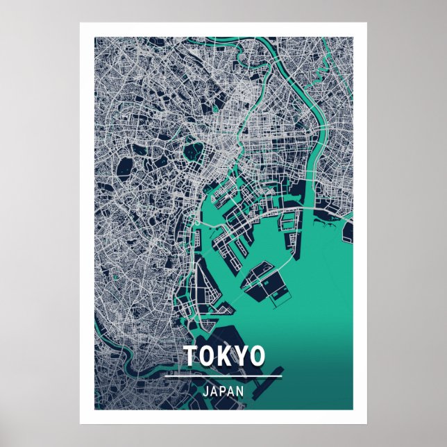 Tokio - Japan Blue Dark City Map Poster (Vorne)